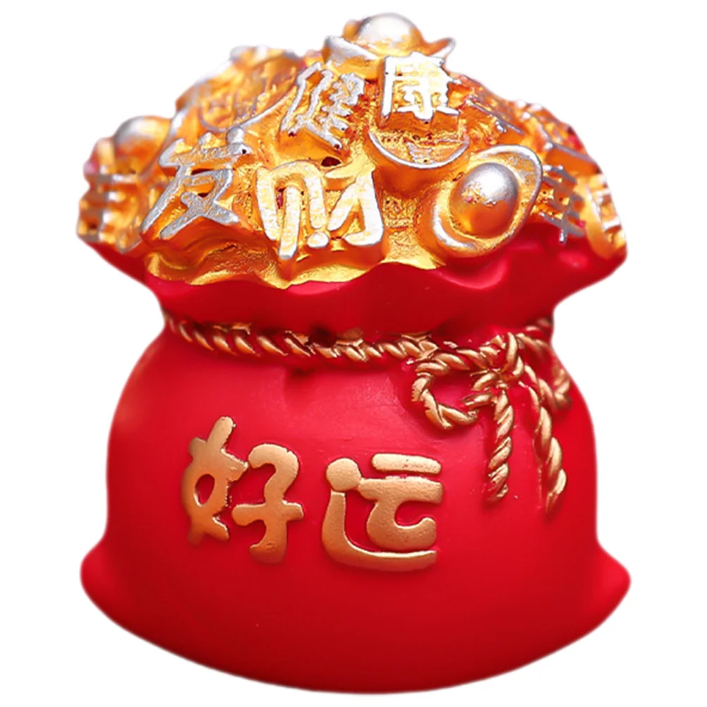 

Red Resin Money Bag Chinese Style Tabletop Luck Pouch Ornament Car Dashboard Decoration Desktop Bag Home Garden
