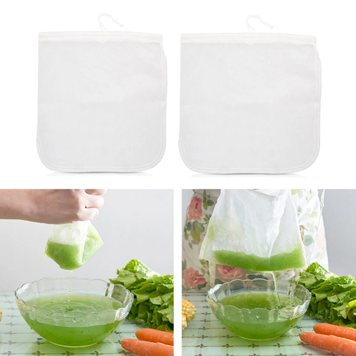 

2Pcs Easy Clean U-Shape Nut Milk Bag for Nutritious Yummy Creamy Plant-Based Milk 30x30cm White Yogurt Strainer