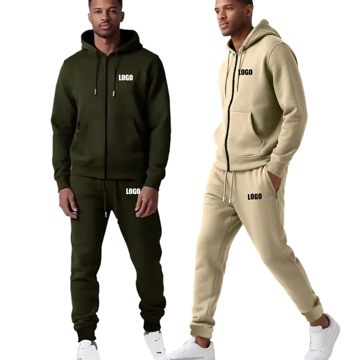Custom LOGO autumn and winter men's long-sleeved trousers hooded sports and leisure fleece warm and comfortable two-piece set