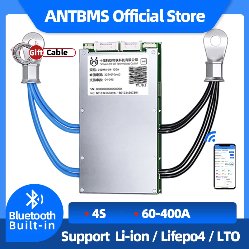 

ant bms 4S lifepo4 60A 110A 130A 400A smart bms 12V 3S peak 1000A Support Li-ion Lifepo4 LTO Built-in Bluetooth balance Board