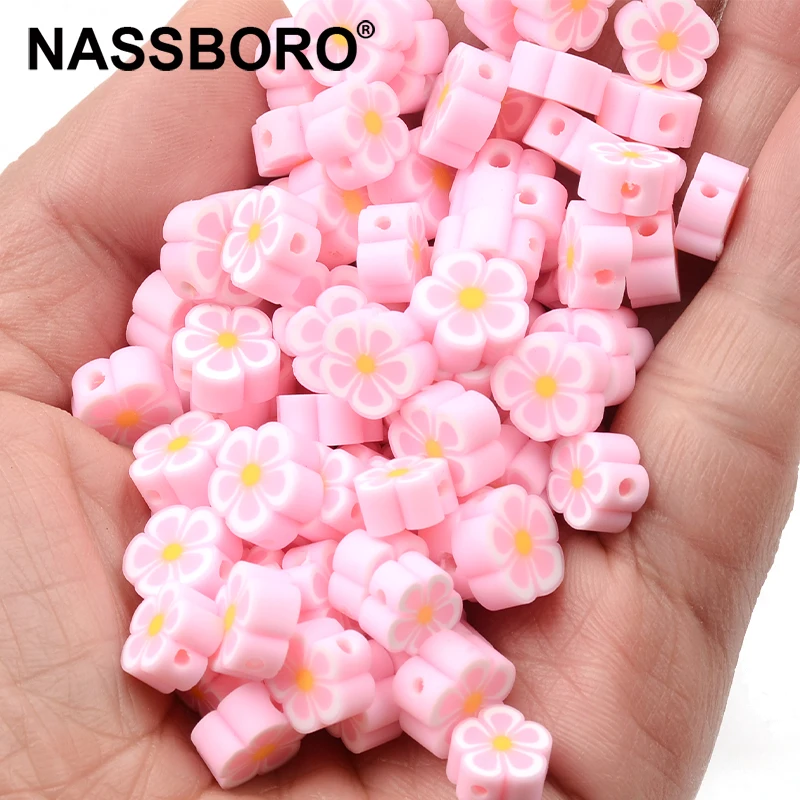 30pcs/Lot Pink Flower Beads Polymer Clay Beads Loose Spacer Beads for Jewelry Making DIY Bracelet Accessories Crafts