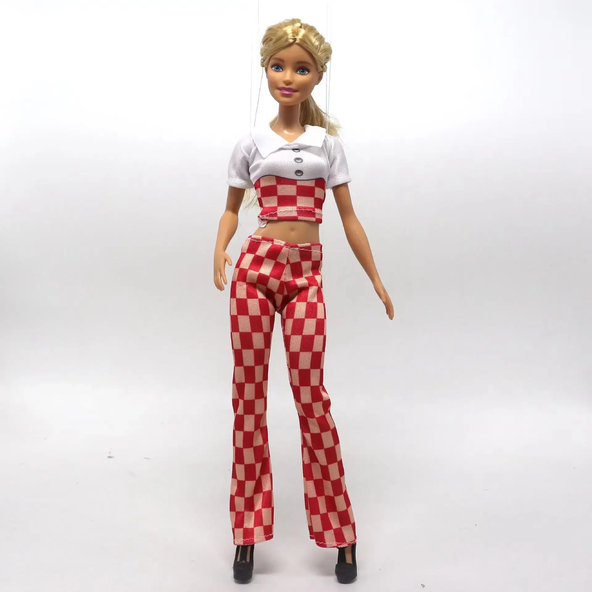 Red Plaid 1/6 Doll Outfits Set for Barbie Clothes for Barbie Clothing Crop Top Shirt Trousers Pants 11.5