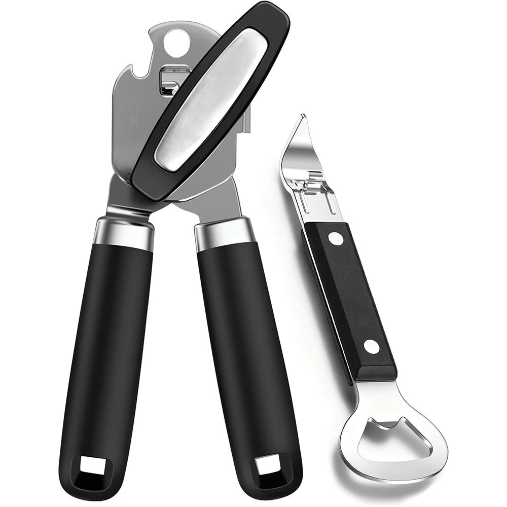 LMETJMA 2PCS Can Opener Smooth Edge Manual Can Openers Heavy Duty Stainless Steel Can Opener with Multifunctional Bottle Opener