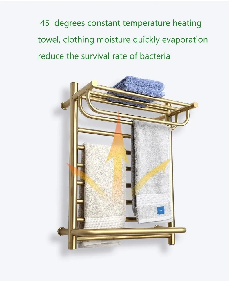 2025 Luxurious Gold Electric Towel Warmer Wall Mounted 304 Stainless Steel Heated Rack for Bathroom Russia Client Style