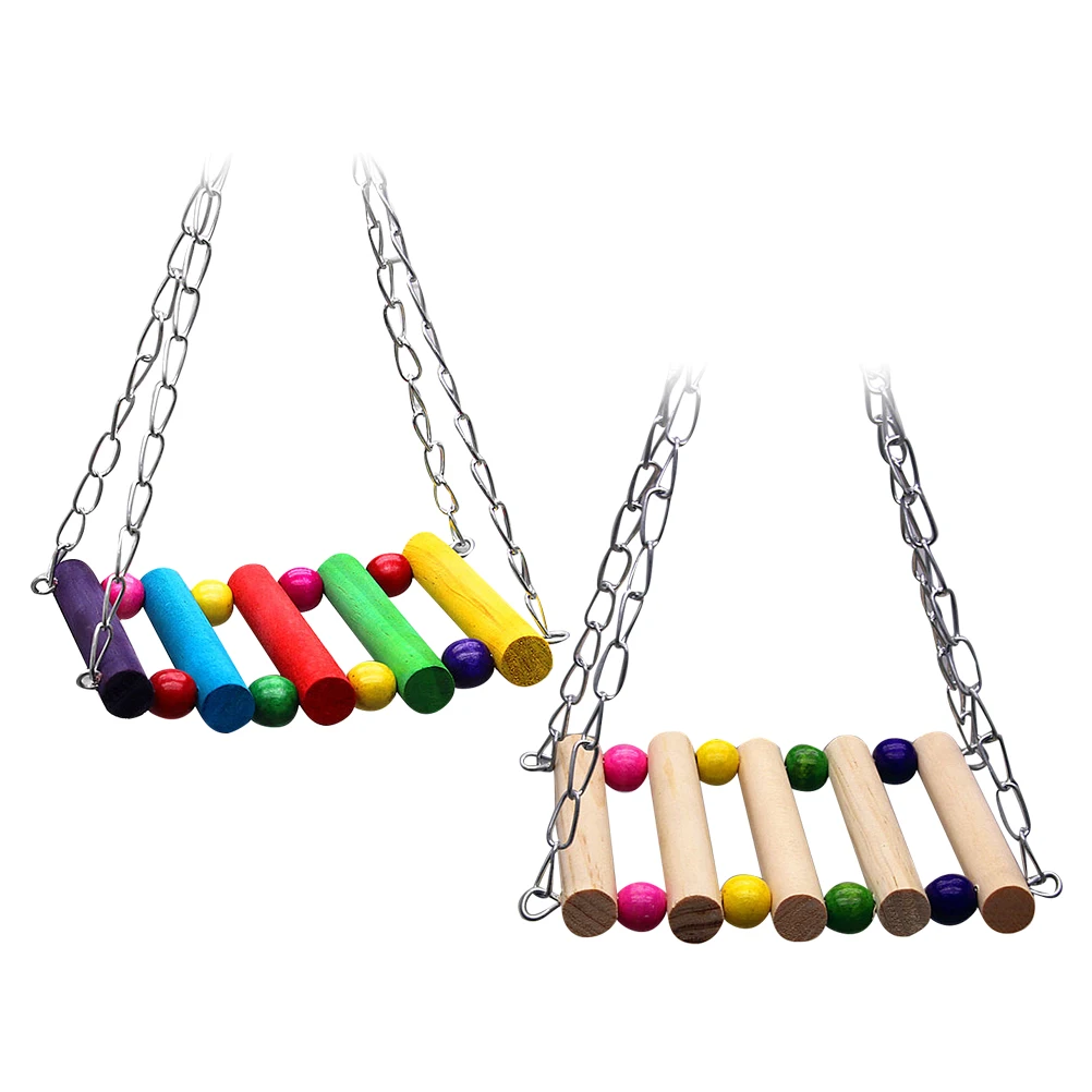

2pcs Parrot Suspension Bridge Swing Stand Wooden Bird Toy Stair Bamboo Durable Safe Long Use Pet Perching Home Practical