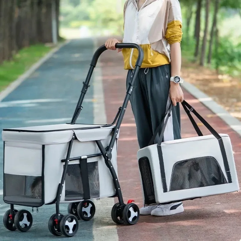 Double Deck Pets Stroller Folding Dog Cat Strollers Ventilation Portable Carriers Outdoor Travel Pet Products Supplies