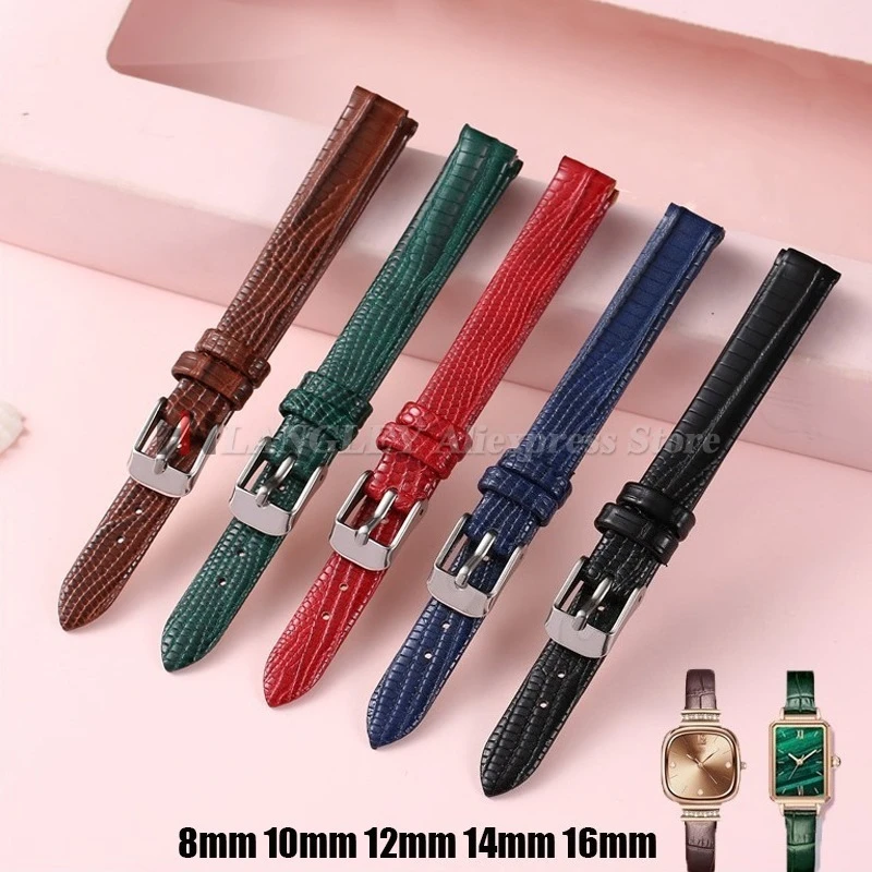 8 مللي متر 10 مللي متر 12 مللي متر 14 مللي متر 16 مللي متر سحلية نمط لينة حزام من الجلد رقيقة جدا حزام المعصم مقاوم للماء سليم المرأة سوار ل ساعة ذكية