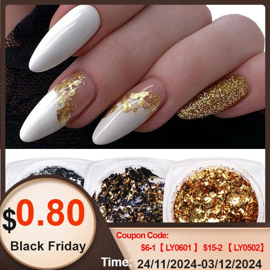 1 Box Gold Glitter Flakes Irregular Aluminum Foil Sequins For Nails Chrome Powder Winter Manicure Nail Art Decorations LY1858-1