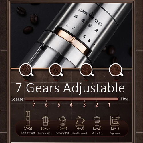 LFGB 인증 304 스테인리스 스틸 커피 콩 연마기, 충전식 7 단 기어 조절 가능 커피 밀, 사무실 패밀리 커피 