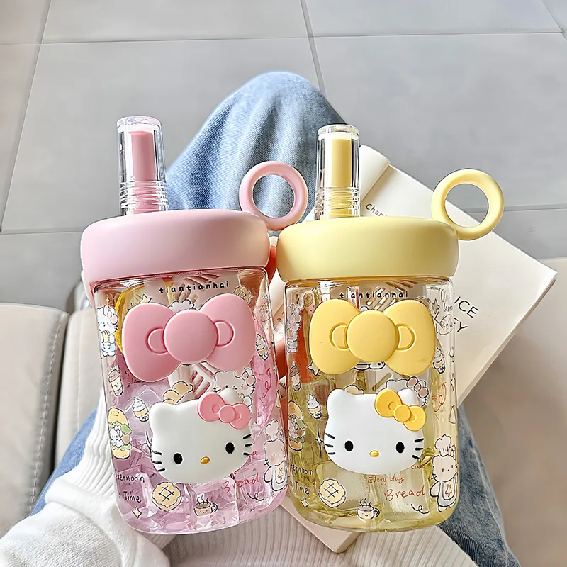 Hello Kitty Summer Girls' Plastic Cup  Cute, Stylish Straw Cup  Large-Capacity, Food-Grade, Portable Student Sports Water Bottle view 2