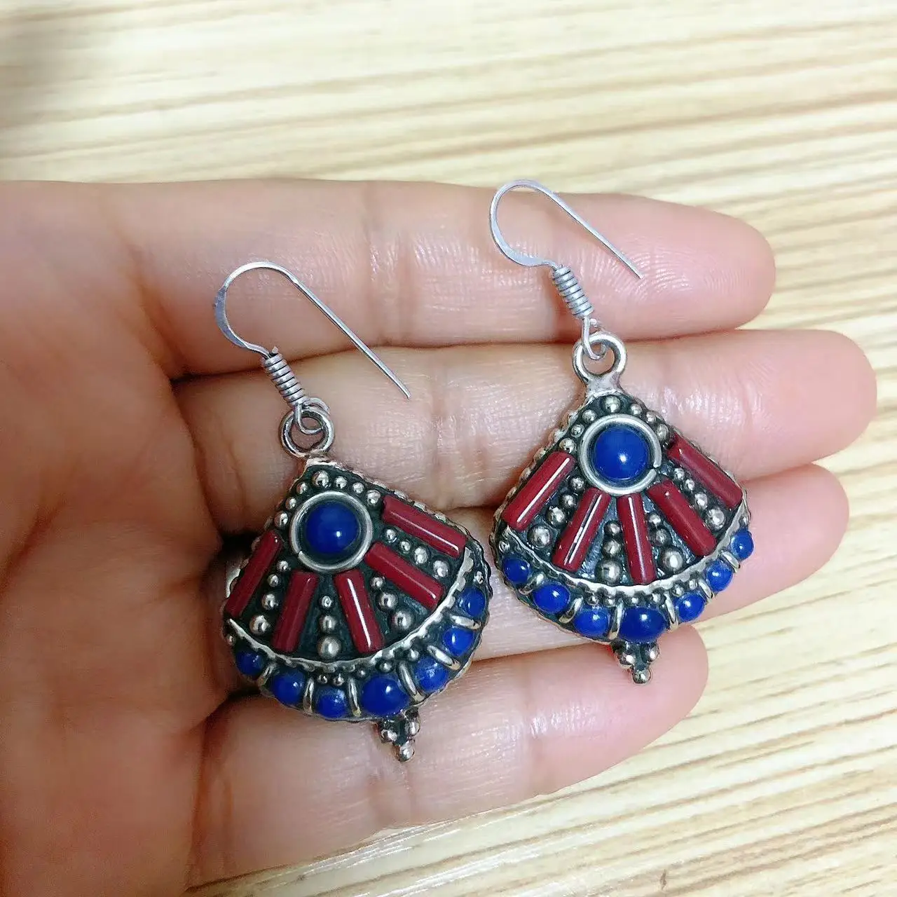 ER196 Nepal Indian Jewelry Copper Inlaid Colorful Beads 24mm Round Women Earring