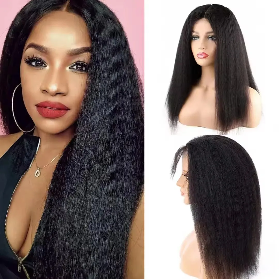 

Glueless 4x4 HD Lace Closure Kinky Straight Natural Black Human Hair Wigs For Black Women 4*4 Yaki Straight HD Lace Frontal Wigs