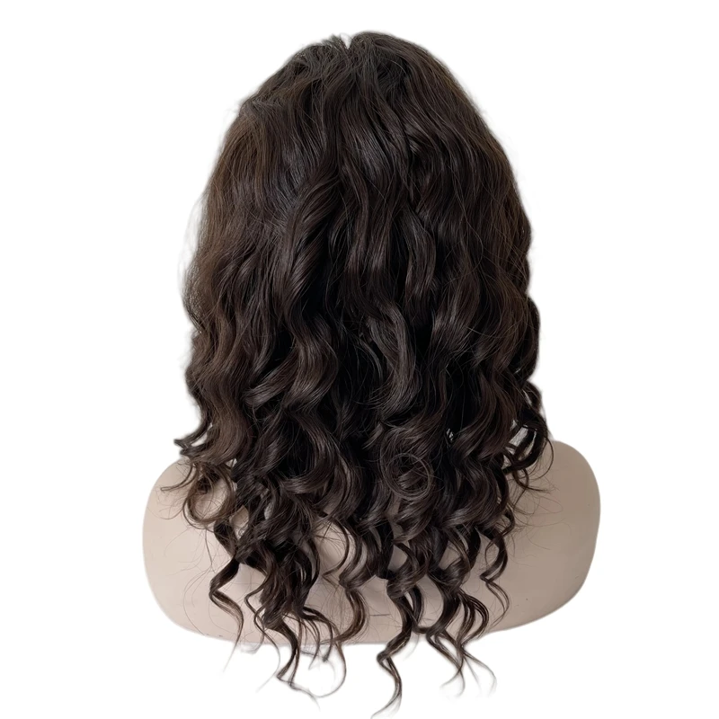 20 بوصة شعر بشري بكر أوروبي بني داكن 2 # شعر مستعار فضفاض مموج كوشير 4x4 شعر مستعار يهودي حريري للنساء #4