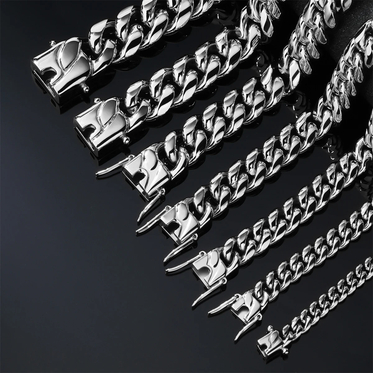 D&Z Stainless Steel Necklace Curb Cuban Necklaces Bracelet For Men Silver Color Punk Link Chain Chokers Solid Metal Jewelry