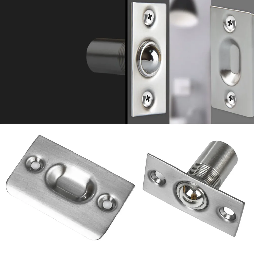 Adjustable Roller Ball Door Spring Catch Lock Stainless Steel Internal Latch Set Cabinet Gate Door Latch +Screws Hardware