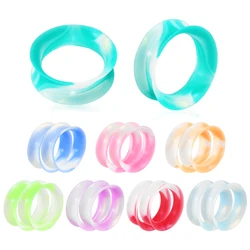 8-14Pairs Colorful Marble Thin Silicone Ear Tunnel Gauges Soft Ear Plugs Ear Skins Double Falred Tunnels Piercing Jewelry  8G-1