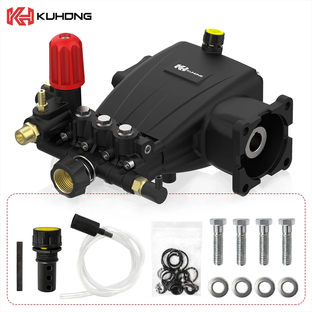 Kuhong High Pressure Washer Pump 200bar 206bar 10.5l/Min 3300psi Triplex Plunger Pump Portable High Pressure Pump