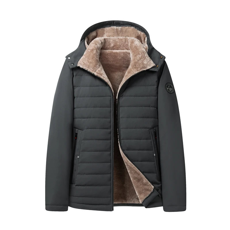 Winter Windproof Thicken Men Jacket New Simplicity Fashion Removable Hat Casual Coat Outdoors Fleece Keep Warm Solid Men Parka