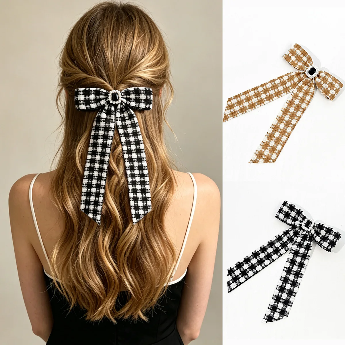 24pc-elegant-plaid-cloth-hairpins-with-crystal-button-luxury-fabric-bow-hair-clips-for-girls-and-women-hair-jewelry-headpieces