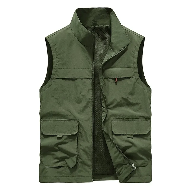 Tactical Vest Sleeveless Jacket Embroidered Large Size Men's Windbreaker Work Hunting Denim Fishing Clothing Waterproof Summer