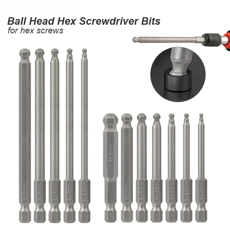 Ball End Hex Screwdriver Bit Set Magnetic Hexagon Head Allen Wrench Metric Screw Driver Drill Tip Adapter Precision Bat Tool