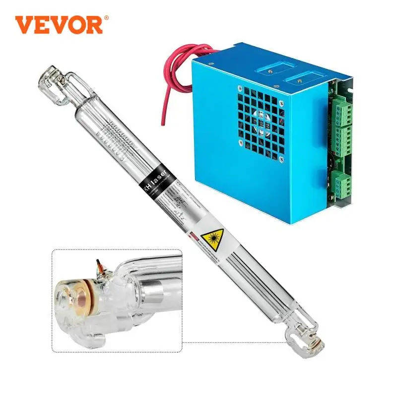 VEVOR Tabung Laser Kaca 40W dan Kit Catu Daya Laser 40W Pengukir Laser CO2 Panjang 700Mm untuk Mesin Pemotong Laser Pengukir