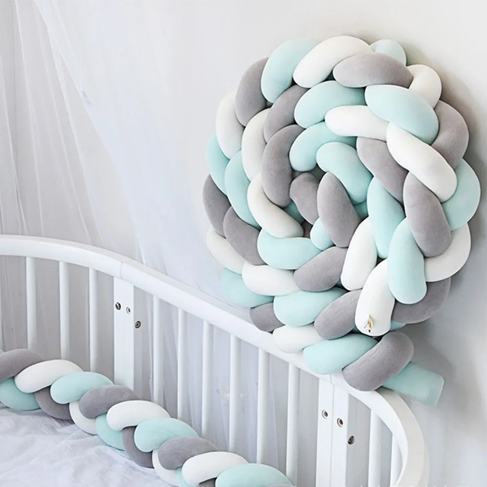 

Baby Crib Bumper Handmade Cot Bumper Soft Plush Washable Braided Pillow Breathable Anti-Collision Bed Bumper Baby Room