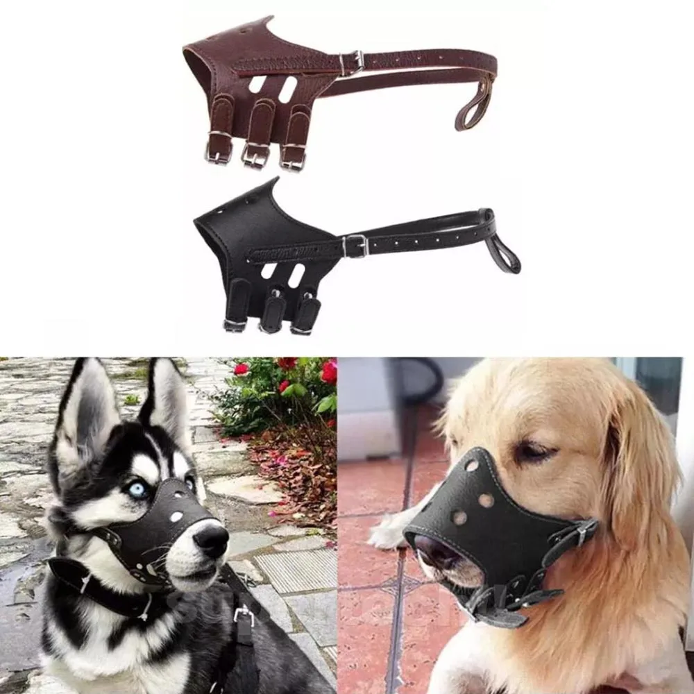 Large Medium Dog Pet Muzzle Soft Leather Puppy Mouth Cover Adjustable Anti Barking Biting Chewing Mask Pet Training Accessories