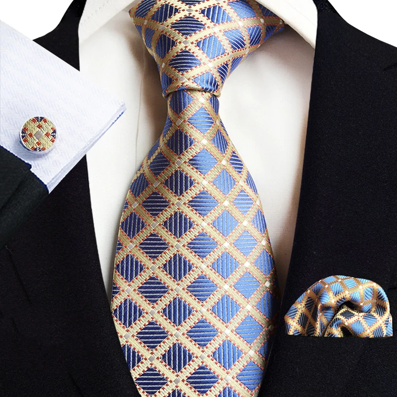 8cm/3.15inch Three Piece Suit Included Tie Square Scarf Cufflinks