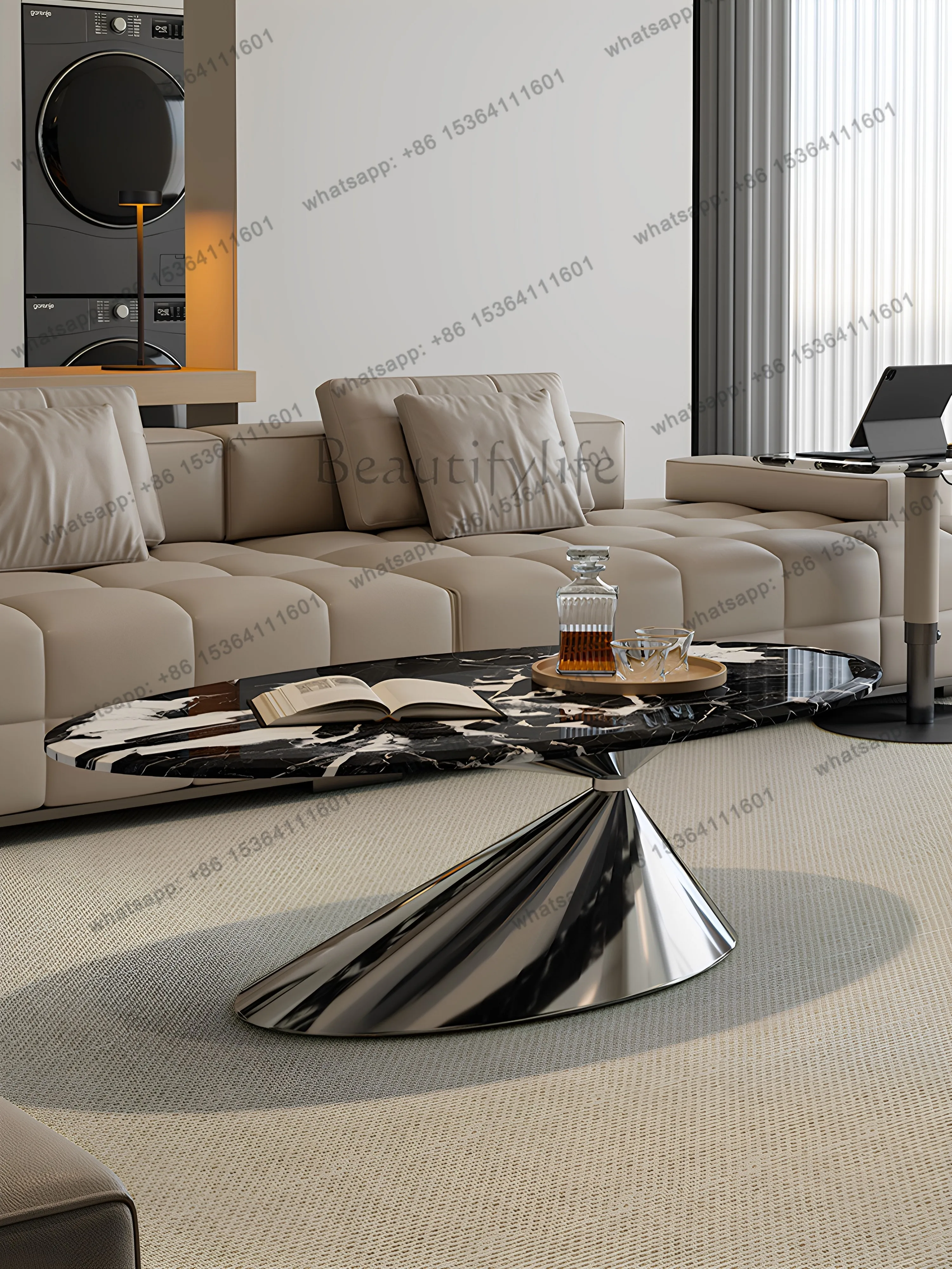 

Marble coffee table oval living room home designer high-end sense creative luxury stone coffee table