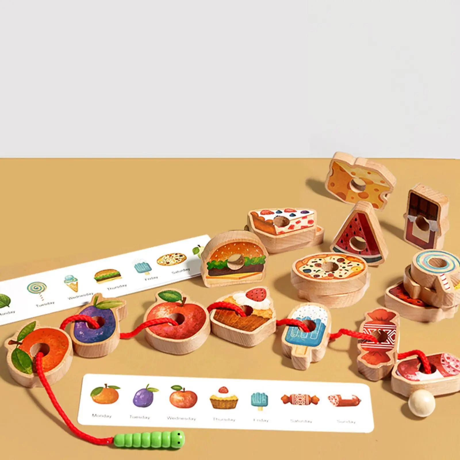 Lacing contas habilidades motoras brinquedos comida frutas contas brinquedo percepção colorida presente de aniversário brinquedos educativos amarrando contas para o bebê