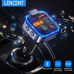 LENCENT FM Transmitter Wireless Bluetooth 5.0 Handsfree Car Kit Audio MP3 Player With Type-C PD 20W+ QC3.0 Fast USB FM Modulator
