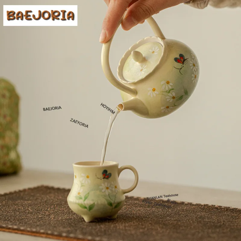 Hand-painted Oil Painting Daisy Travel Tea Set Kit Zen 1 Pot 3 Cups Tea Making Organizer Portable Outdoor Stock Bags Supplies view 2