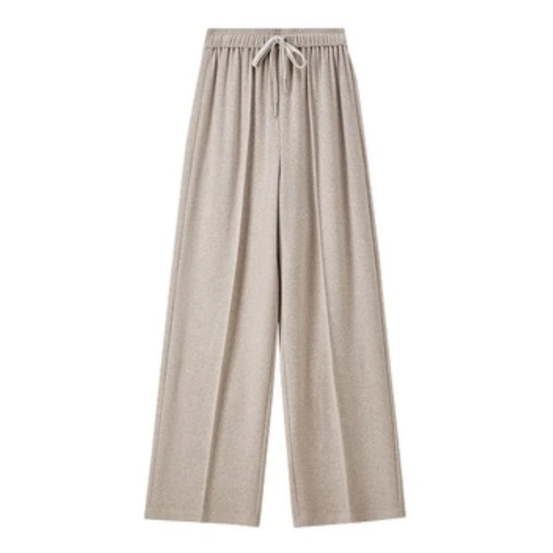 SENTUBILA Women's Sportswear Autumn Solid Minimalist Casual Wide-leg Pants Drawstring Waist Loose Full-length Pants 153KD3495