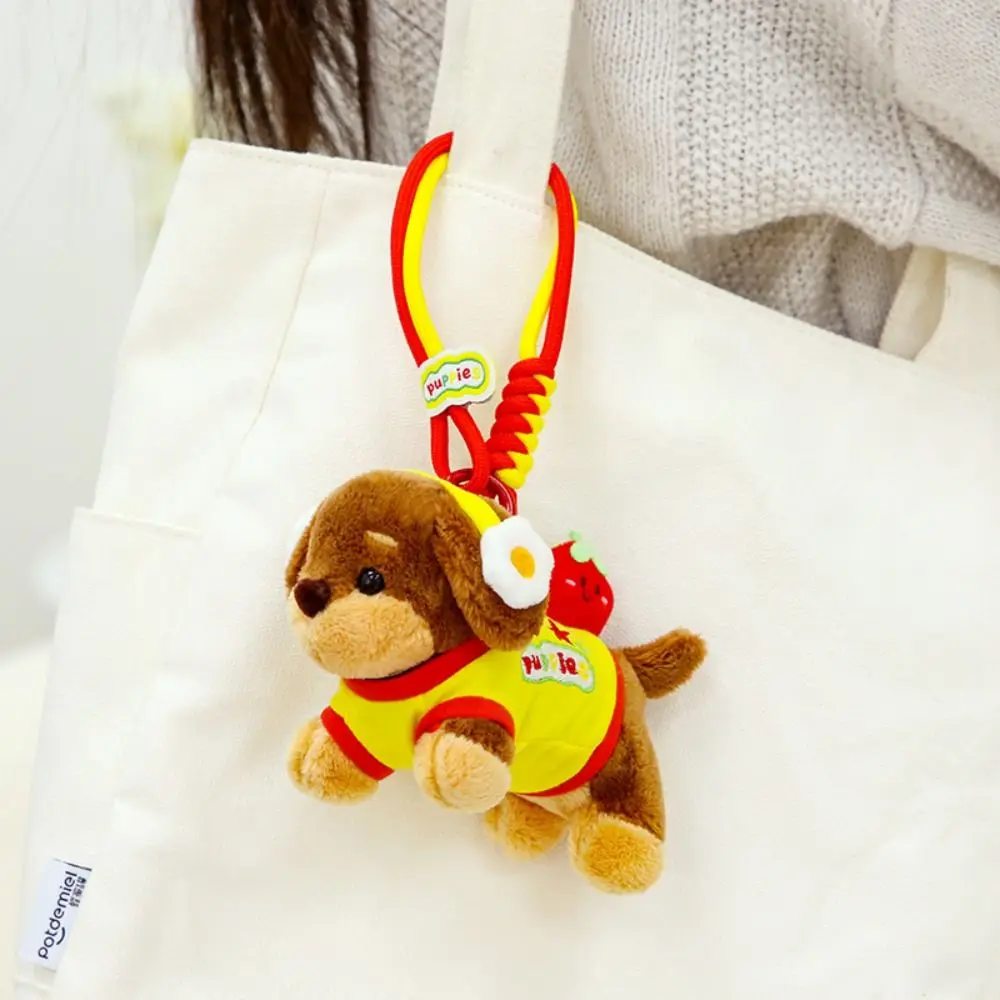 Pluizige teckel pluche hond sleutelhanger zacht meisje hart puppy autosleutelhanger Trinket collectie dier puppy poppen sleutelhanger tas hangend