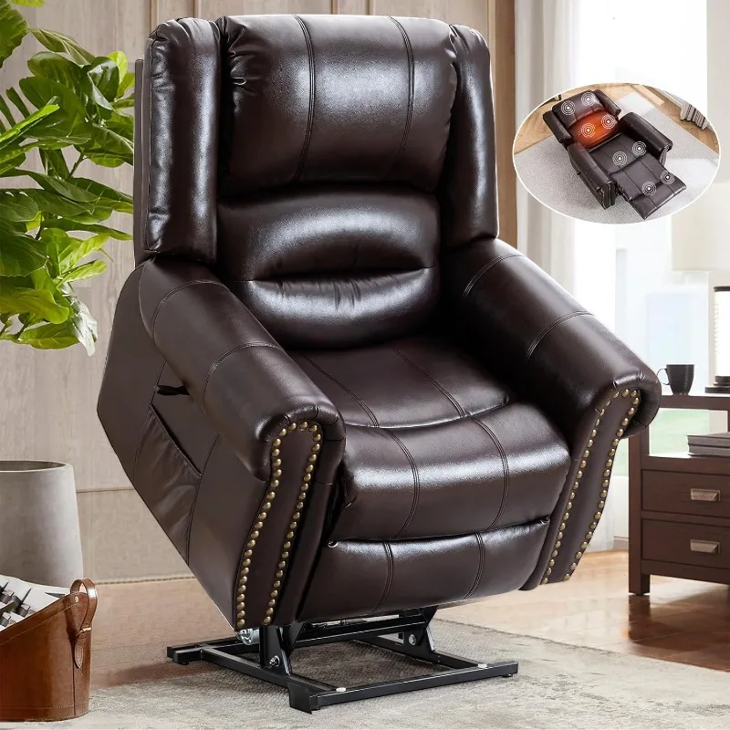 

Dual Motor Lay Flat Power Lift Recliner Chair for Elderly with Heat and Massage, Breathable Leather Large Infinite Position Elec