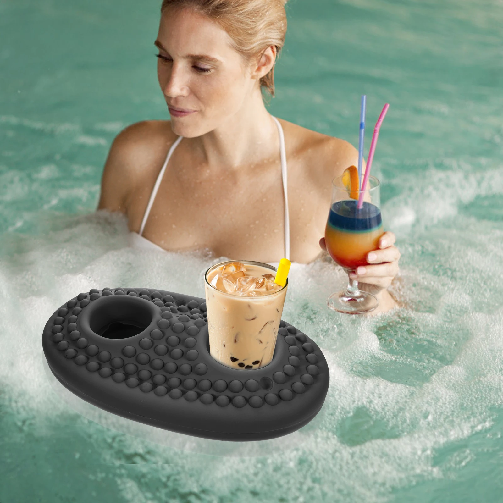 Piscina Acqua Galleggiante Fila Accessori per il nuoto Portabicchieri più freddi per bevande Gonfiabili neri