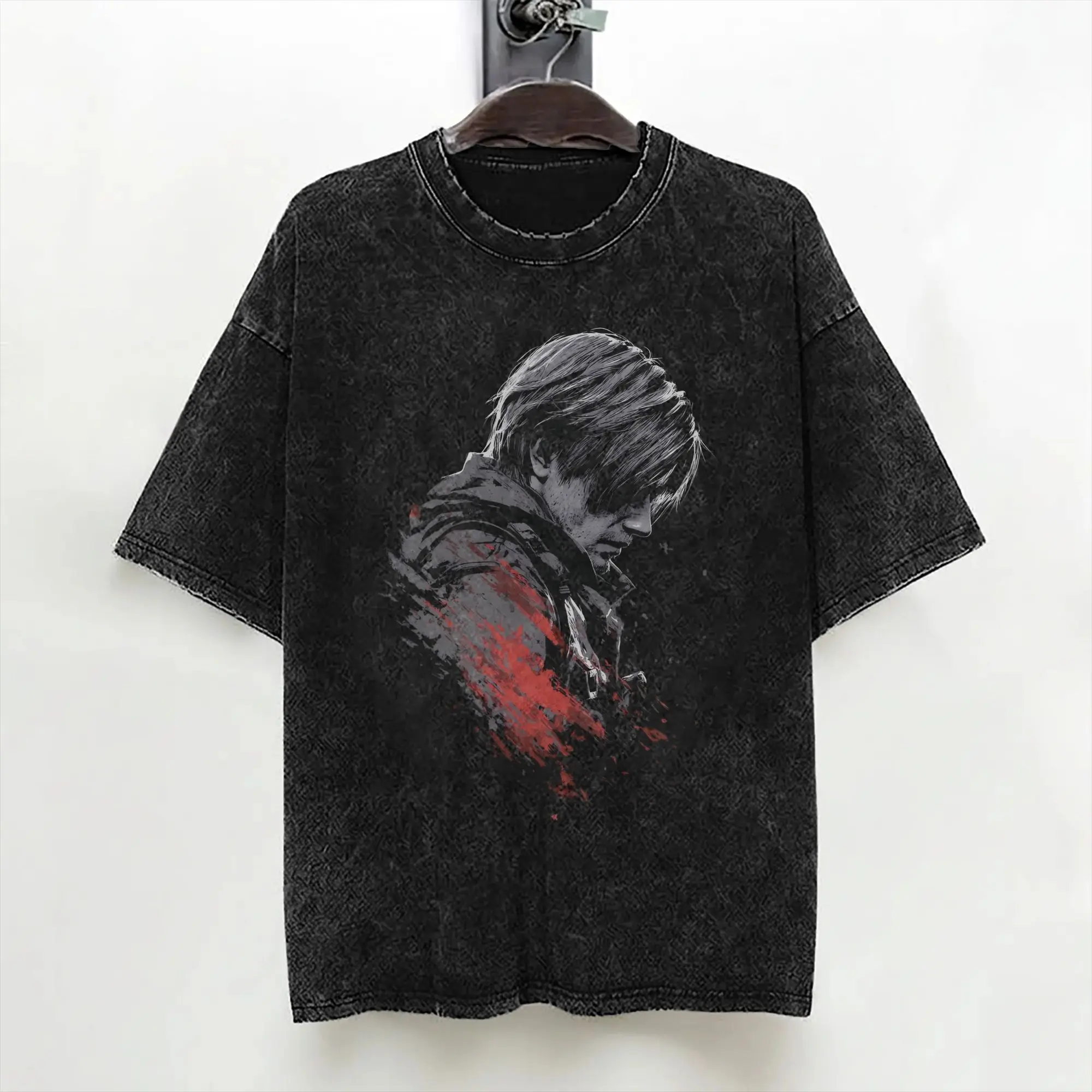 Leon S. Kennedy Washed T Shirt Streetwear Vintage T-Shirt Tees Tops for Men Women Cotton High Street Summer