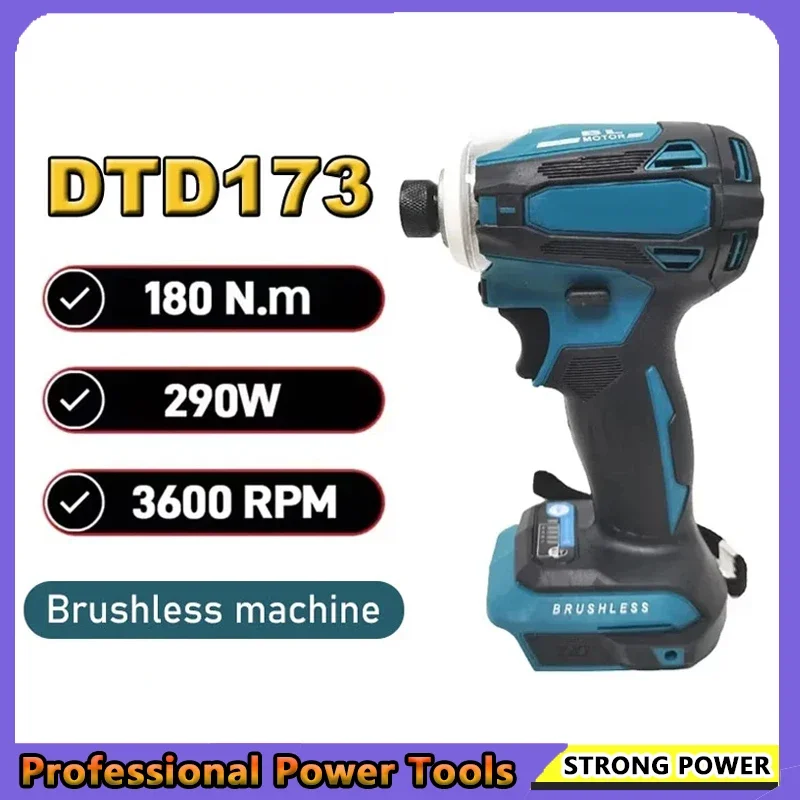 

Подходит для Makita DTD173, 1800 об/мин, аккумуляторная ударная отвертка, 180 Нм, бесщеточный двигатель, электрическая дрель по дереву/болту/Т-режим для Makita 18 В
