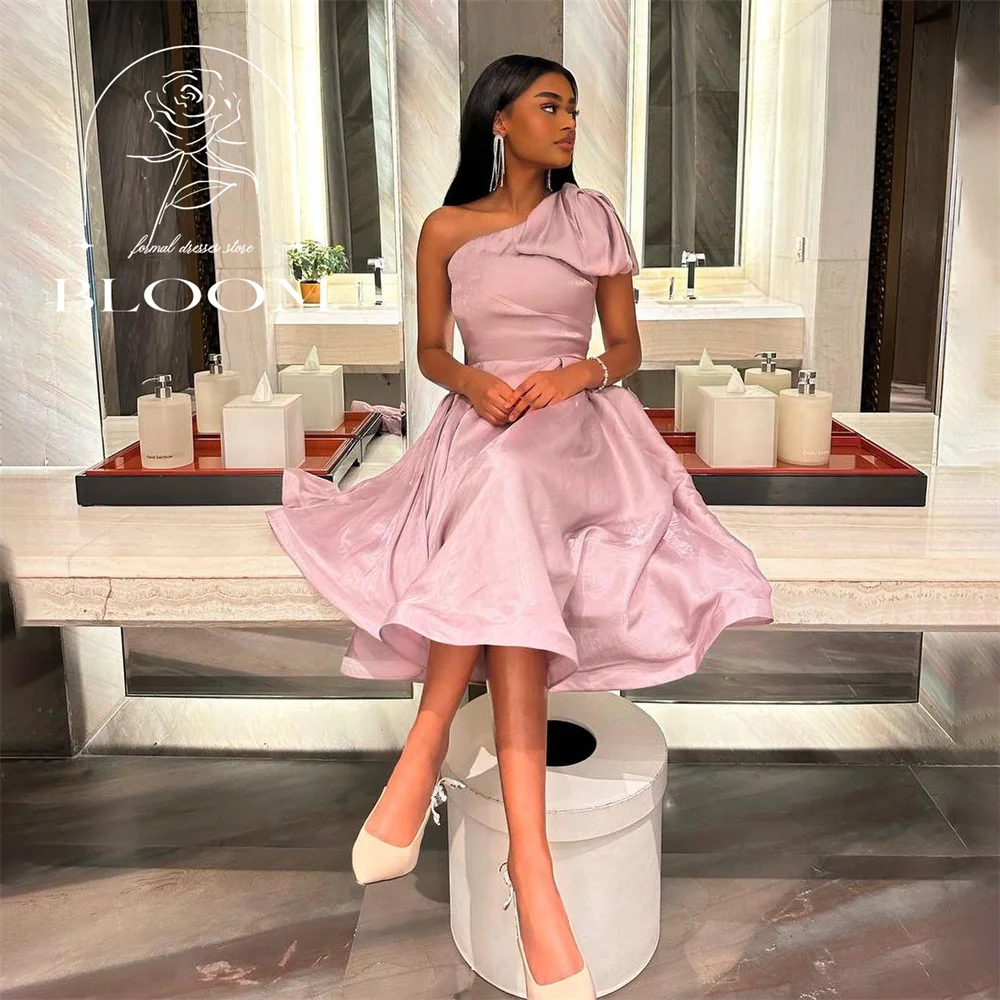 

Bloom Customized One Shoudler Bow A-Line Formal Gown Sleeveless Simple Elegant Sparking Knee Length Boat Neck High Quality New