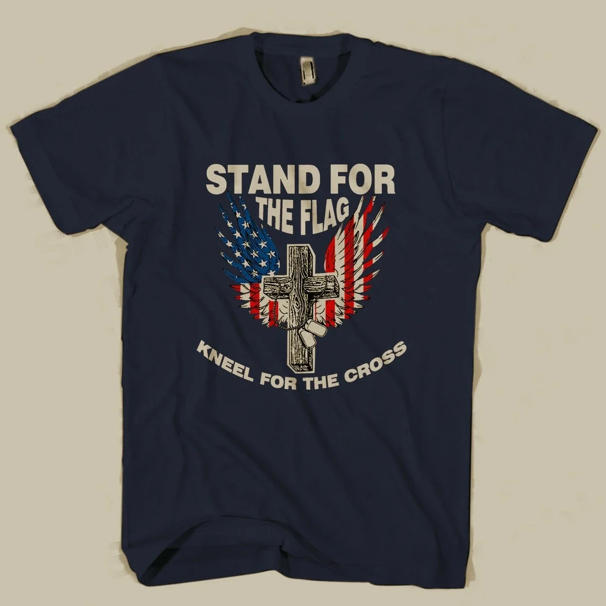 

Stand for The Flag Kneel for The Cross. America Flag Wings Cross T-Shirt. Summer Cotton O-Neck Short Sleeve Mens T Shirt New