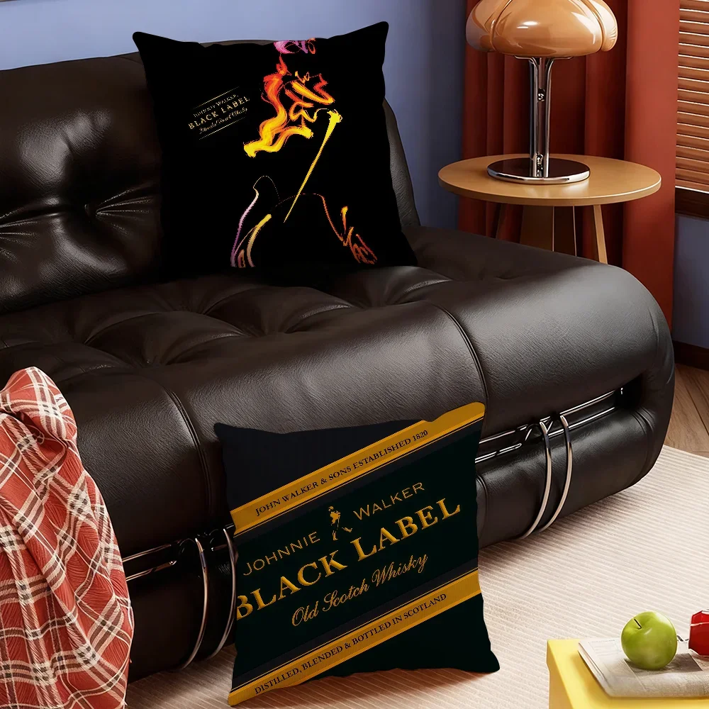 Fashion J-Johnnie W-Walker-S Whisky cushion cover Soft Smooth Pillow Case Hidden Zipper Washable Decorative Couch Office Gift