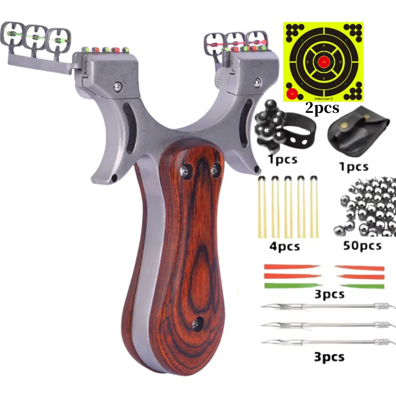 

Рогатка для стрельбы из нержавеющей стали с деревянной ручкой, рогатка, резиновая лента, катапульта, уличные инструменты, охотничьи рогатки, игрушки для взрослых