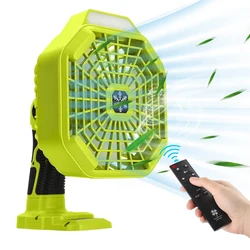 Multifunction Fan with LED Light for Ryobi 18V Battery Portable Outdoor Camping Fan with Remote Control for Travel Garage Office