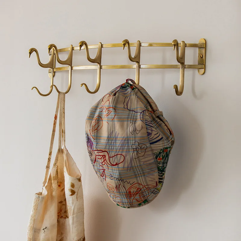 Nordic light luxury brass coat hook entry door row hook wardrobe bathroom wall bedroom living room wardrobe