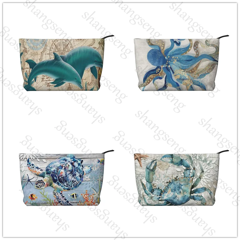 

Turtle Octopus marine animal Corduroy cosmetic bag toiletry storage bags ladies box luxury travel zipper storage bag
