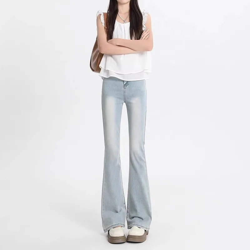 

Spring Summer High Waist Bell Bot Denim Jeans Women's Slimming Lengthening Cotton Stretch Wear Resistant Micro Flared Pants