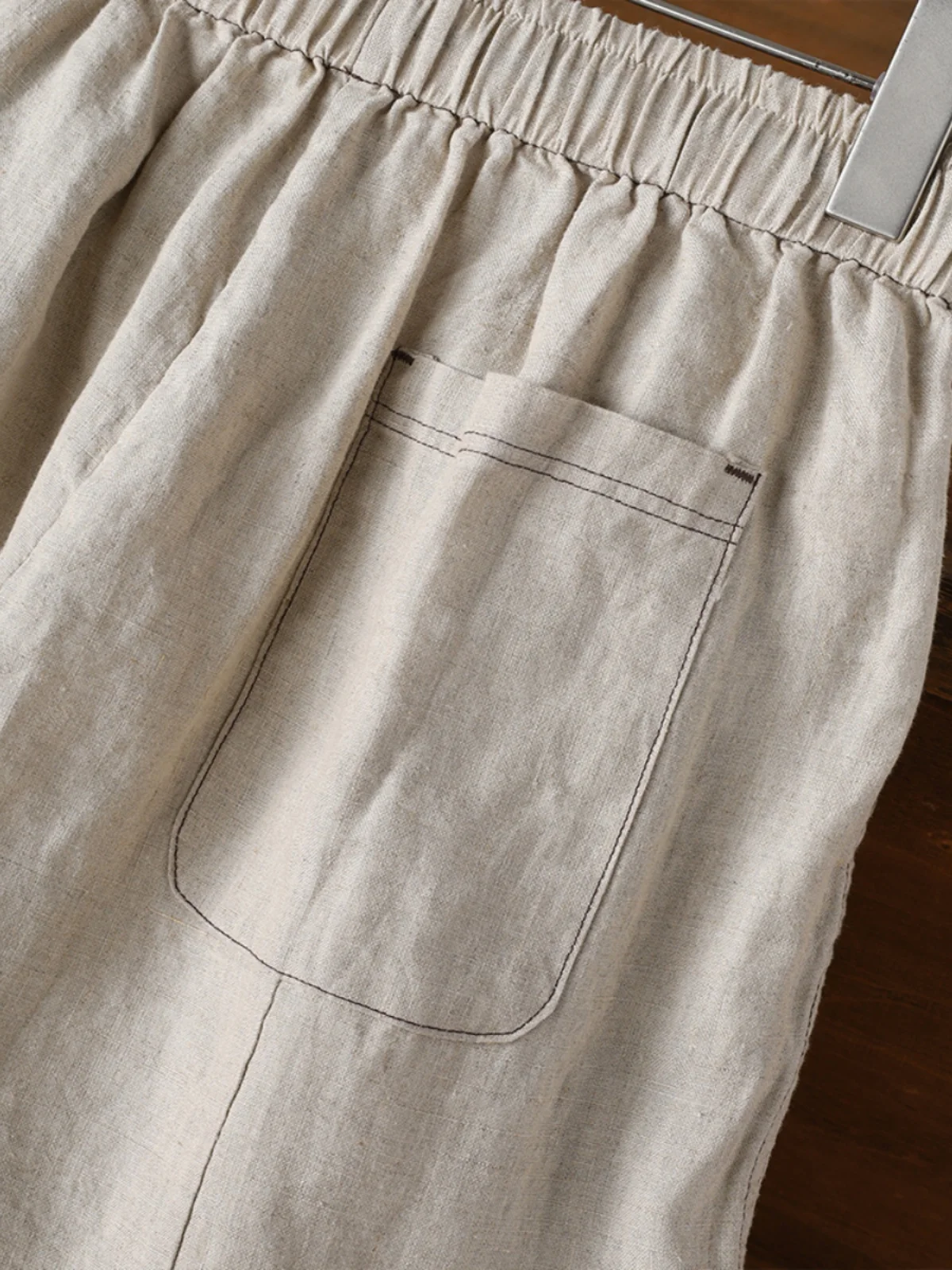 Retro Pure Color Cotton Linen Wide Leg Pants Summer plus Size Women's Faionable Elastic Waist Casual Straight Nine-Piece Pants