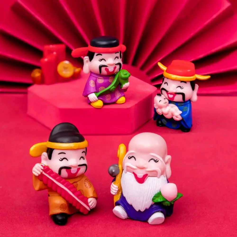 Cartoon God of Wealth Ornaments Decorative Mini Fortune God Statue Chinese Style Blessing Desk Wealth Decoration