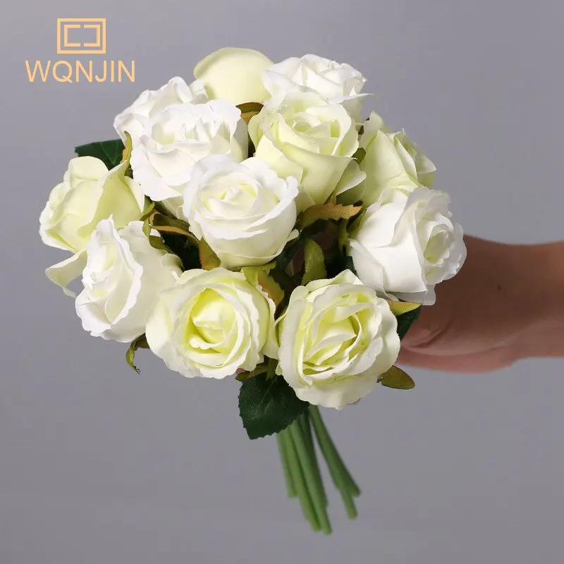 12 Teile/los Künstliche Seidenrosen Blumenstrauß Hochzeit Braut Mit Hause Gefälschte Weiße Blumen Billig Für Zuhause Tischdekoration – Detail 8
